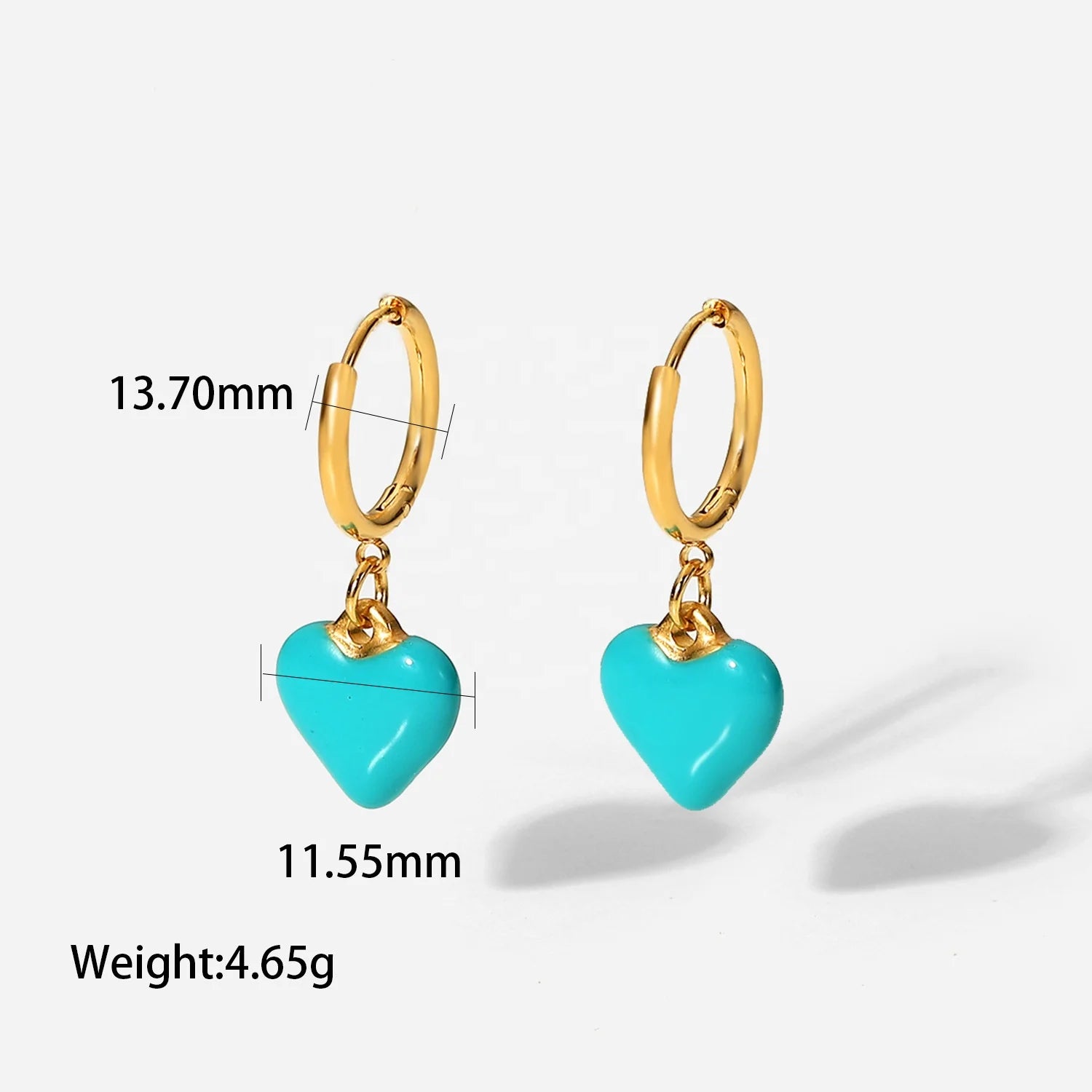 PVD Gold Plating Color Enamel Heart Drop Earring Stainless Steel Heart Charm Earrings for Girl and Women