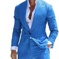 Blue Linen Peaked Lapel One Button Wedding Tuxedos Summer Beach Costume Groom Wear Formal Best Man Blazer Suits (Jacket+Pants)