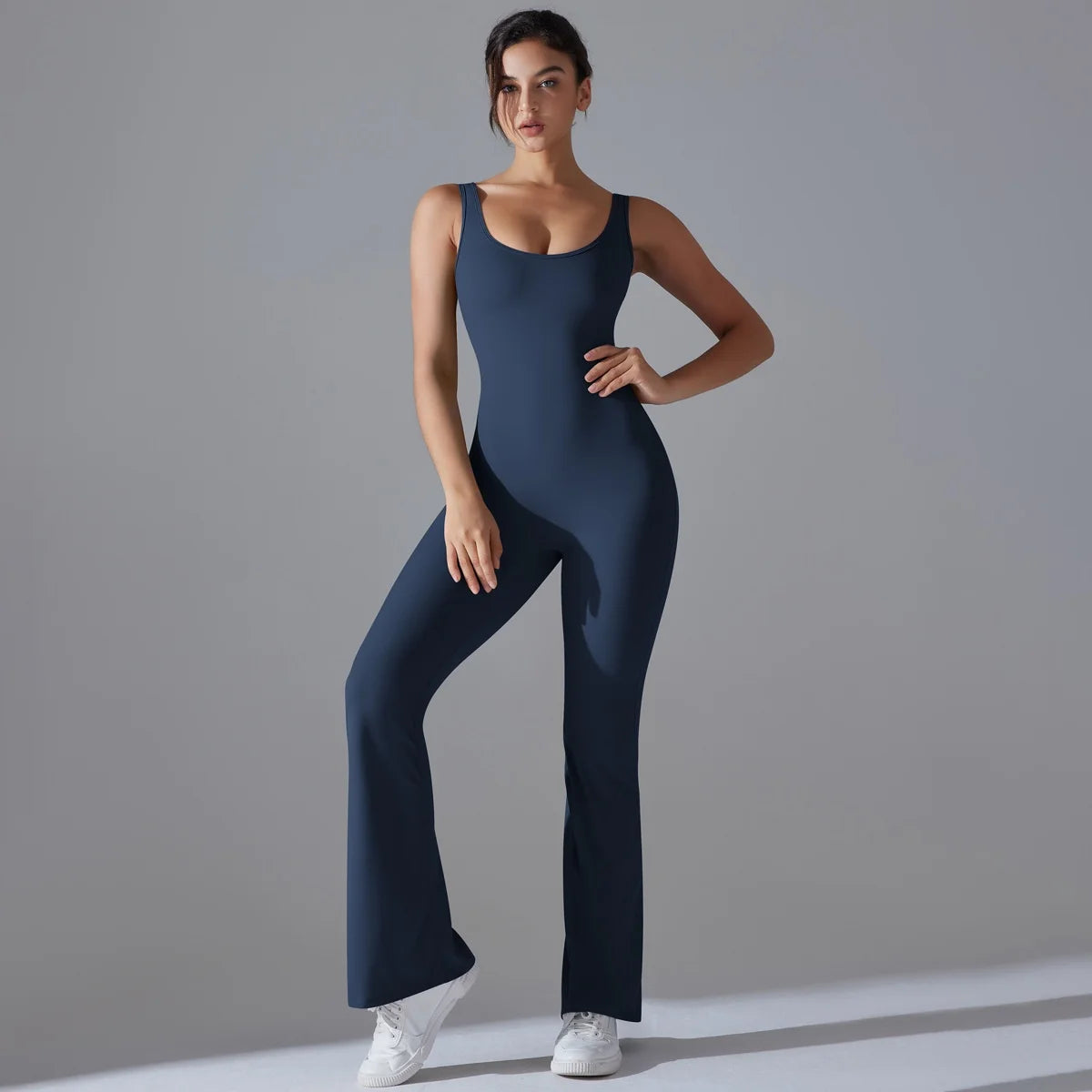 New Cross-Border Isekafe Women's Sports Bodysuit Spandex/Nylon Adjustable Straps V-neck Wrinkle-Resistant Solid Color Long