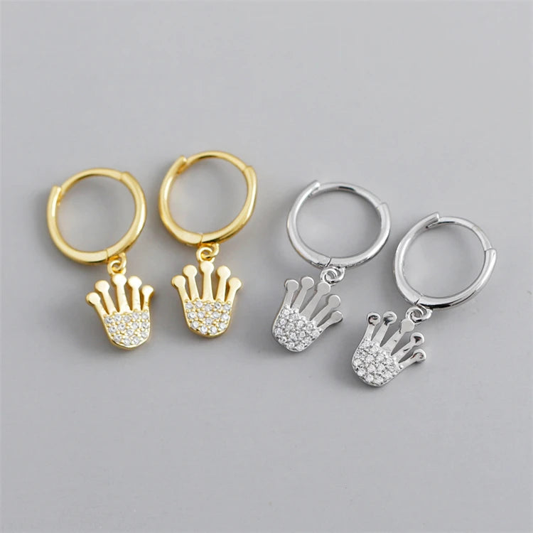 New Luxury Crown Pendant Zircon Earrings 18k Gold 925 Sterling Silver Fashion Hoop Earring Women Fine Jewelry