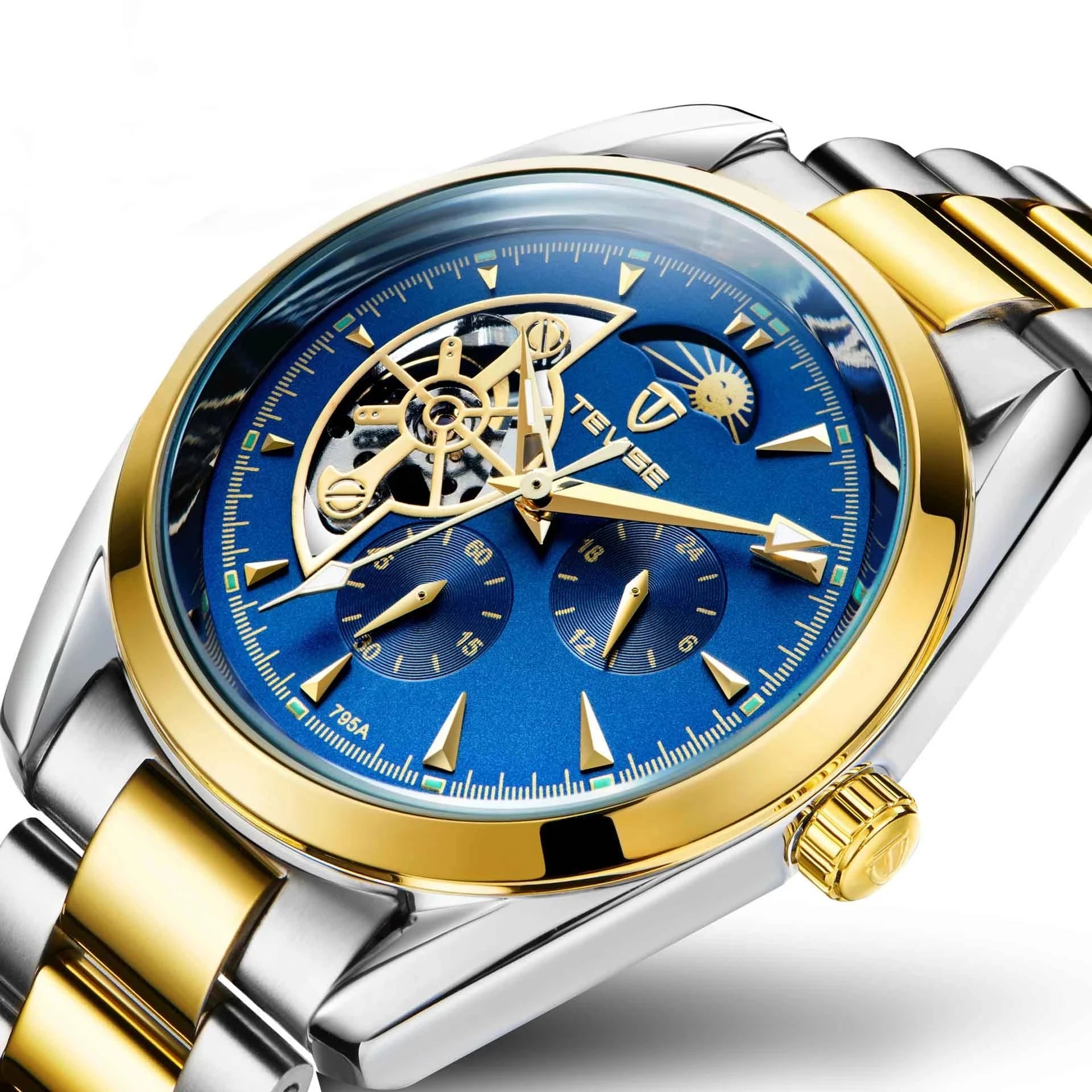 TEVISE 795a 2022 Watches Men Business Waterproof Moon Phase Luminous Mechanical Tevise Watches Men Automatic 795a Watch