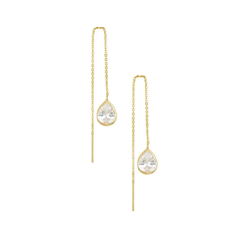 European American 925 Sterling Silver Water Drop Shape Zircon Gold Plated Ear Wire Earrings for Women