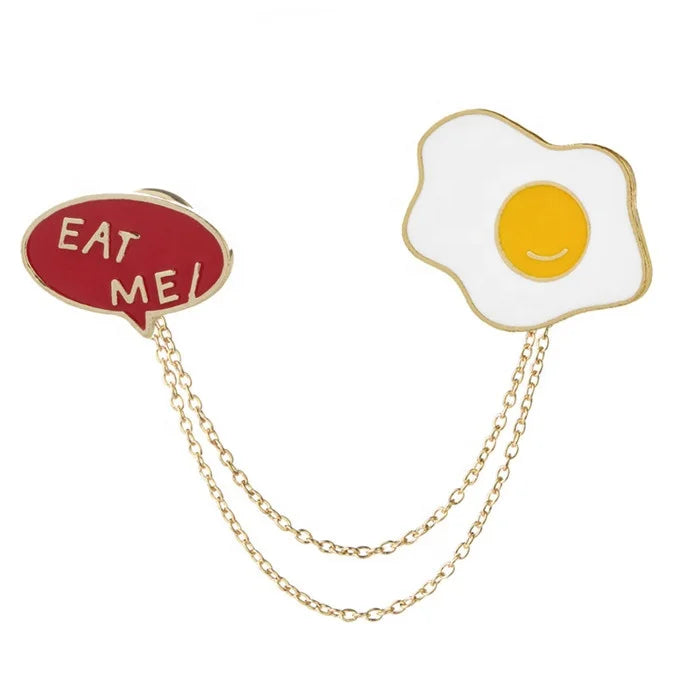 Fun Omelette Letters Chain Badges Metal Enamel Badge Pin Custom