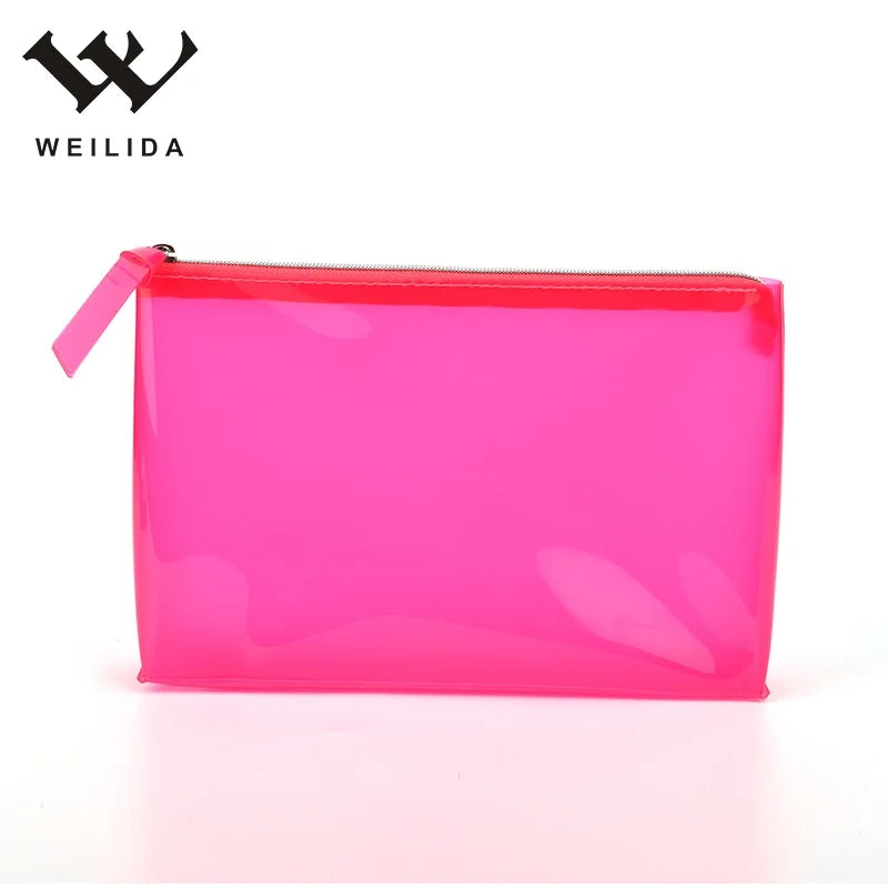 Ladies Eco-Friendly PVC Waterproof Cosmetic Bag Strip for Fashion Pu Zipper Transparent Custom Made Minimalist Natural