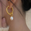 Maiou Fashion Design Vintage 18K Gold Plated Pearl Pendant Twist Hoop Earrings for Women Jewelry