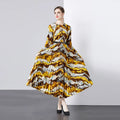 2024 Autumn Summer American Style Ruched Pleated Chiffon Woven Floral Vintage Midi Women's Natural Waist Puff Sleeve Lace Dress