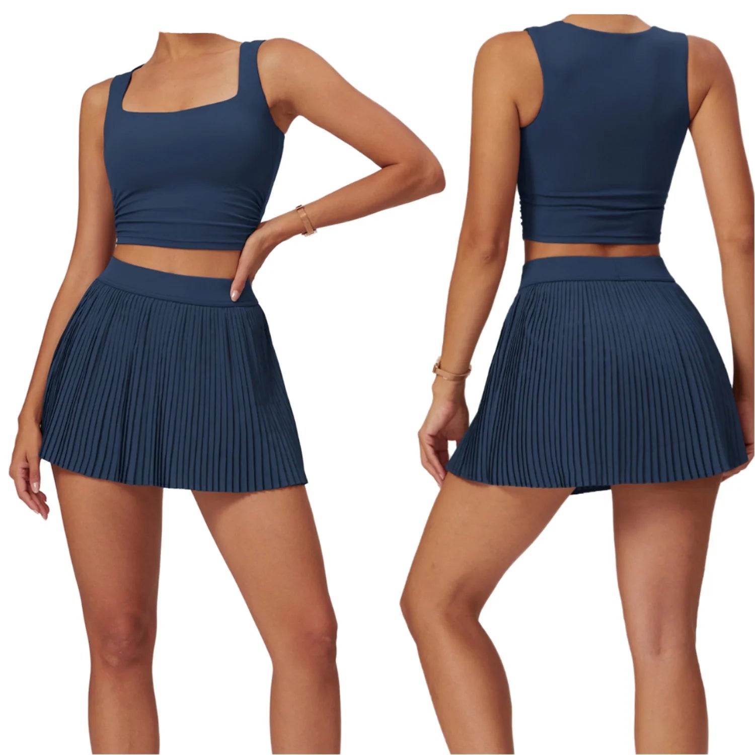 2025 Custom Logo Women's Activewear Set Two-Piece Yoga Workout Golf Tennis Apparel Short Skirt Style Breathable Print Suit