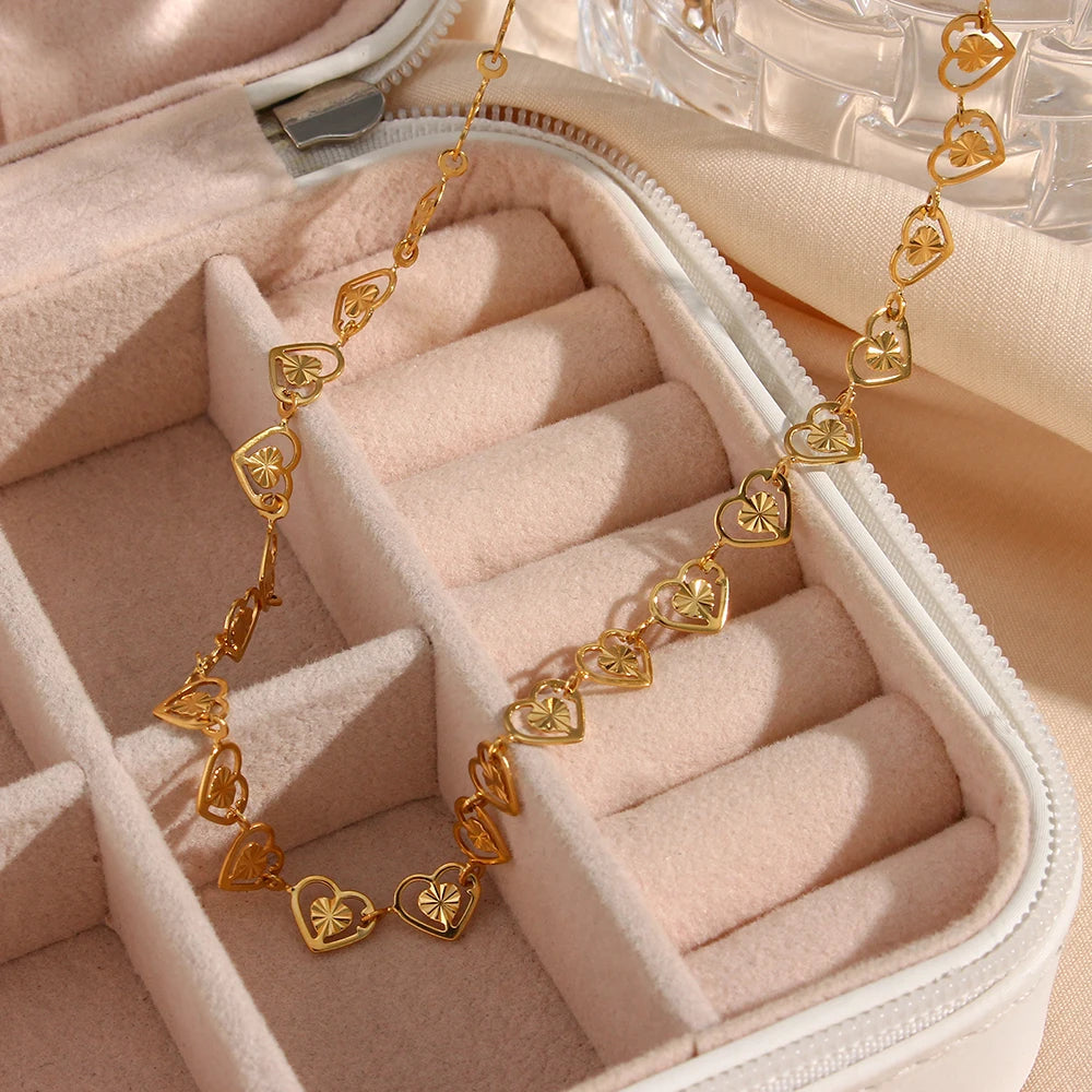 INS Hot 18K Gold Plated Bohemian Choker Necklace Gift Jewelry Stainless Steel Heart Chain Necklace