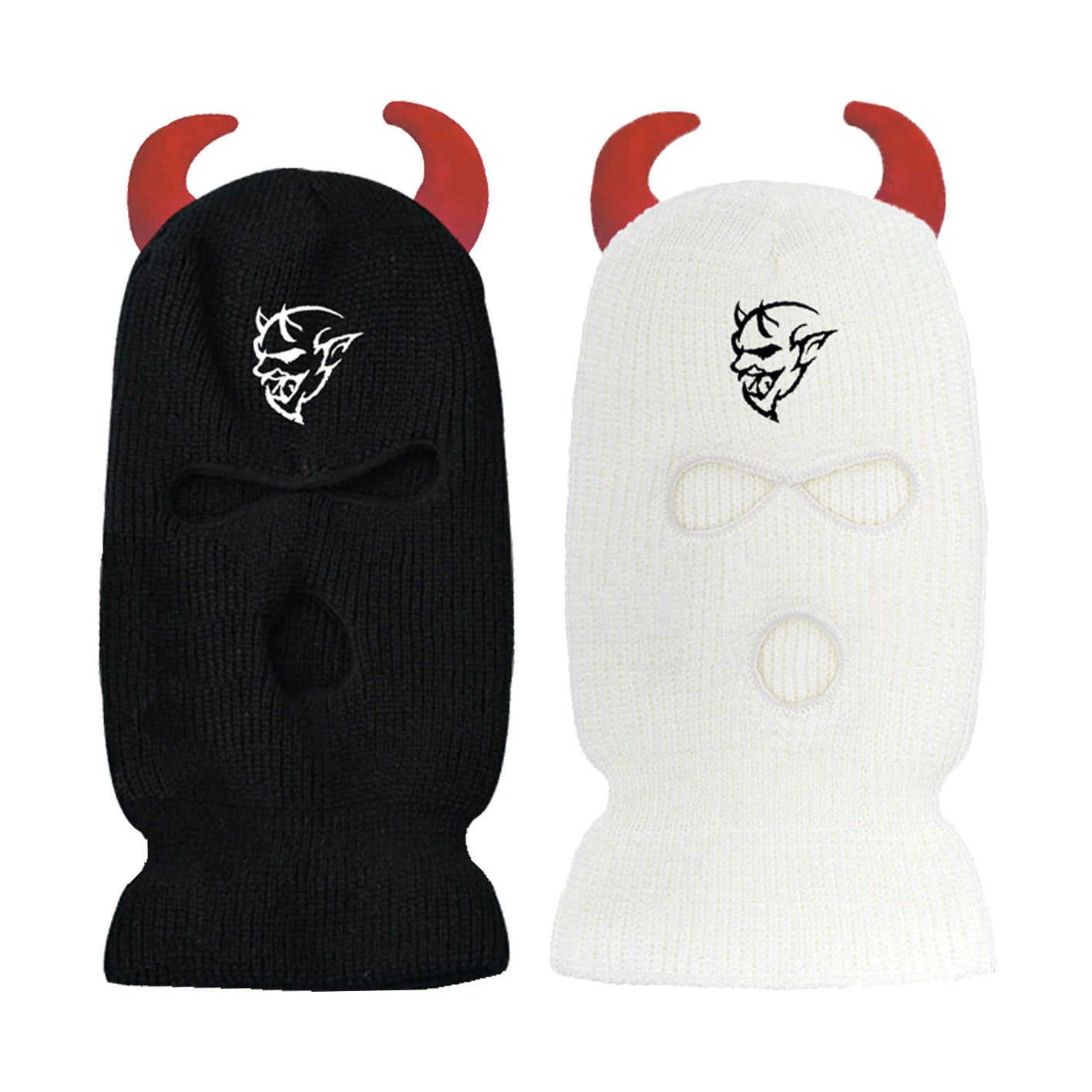 Three Hole Black Ski Mask Knitted Full Face Devil Horns Mask Ski Winter Balaclava Cagoule Visage Face Gini Black Ski Mask