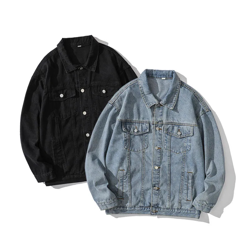 Unisex Classic Style Washed Denim Jackets With Little Shoulder Fallen Custom Logo Work Style Jean Jacket