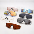UNOC Stylish Gold & Silver Tone Frameless One Piece Sunglasses Trendy Flat Top Sun Glasses with Ocean Lens Shades for Unisex