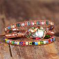 YueTong Boho Leather Wrap Bracelet Natural Stone Beaded Bracelet Ethnic Triple Wraps Bracelet Jewelry Christmas Gift Wholesale