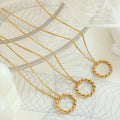 French Light Luxury Stainless Steel Necklace Gold Plated Twist Layered Ring Pendant Necklace for Women