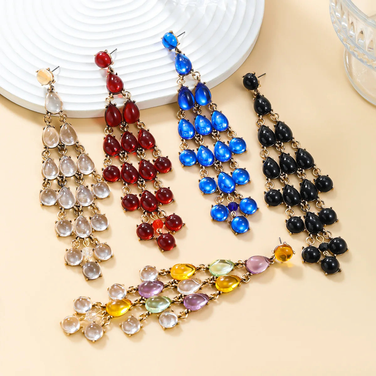 2024 New Arrival Fashion Jewelry New Tassel Earrings for Women's Multi Layered Resin Bohemian Statement Gold Drop Earrings
