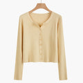 Ice Silk v Neck Sweater Women's Thin Spring and Autumn New Solid Color Long Sleeved Cardigan Jacket Short Top