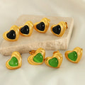 Vintage Fashion Jewelry Inlaid Green/Black Crystal Love Heart Earrings Women Stainless Steel Plated 18K Gold Stud Earrings