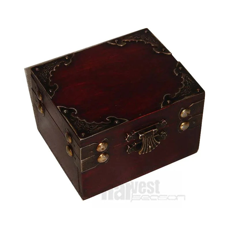 Wholesale Old-Style Polished Wooden Treasure Chest Vintage Metal Jewelry Case Plywood Boxes Wall Signs Wood Crafts Wooden Boxes