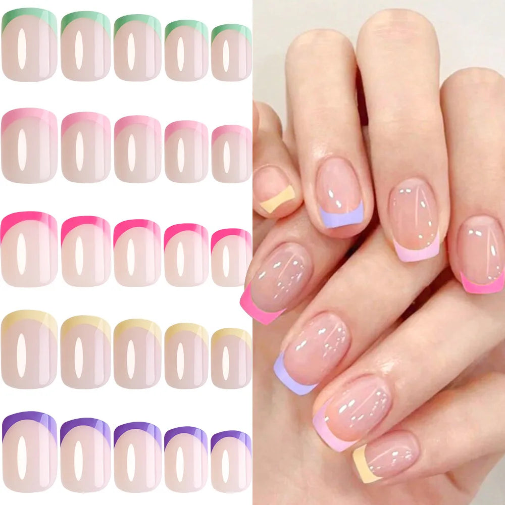 120pcs French Press on Nails Short Square 6 Color Acrylic Fake Nails Tips Wearable Simple Artificial Nail Extension