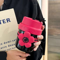 Coffee Cup with Cover Straw for Outdoor Kids School Cup Girls Gifts Flower Sleeve Stainless Steel Thermos Water Bottle for Kids