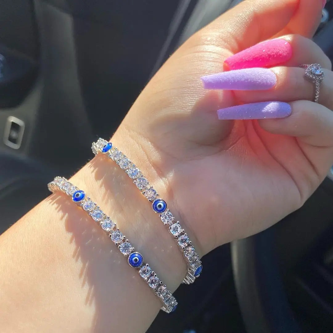 Wholesale 18K Gold Silver Plated Eye Cluster Tennis Chain Wrist Bracelet Iced Fine Hand Jewelry for Women Hip Hop Fashion Charm