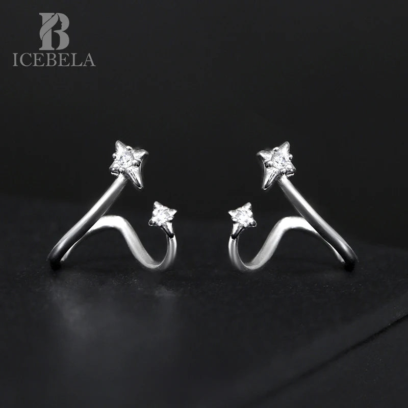 ICEBELA Wholesale Korean Fine Jewelry 925 Sterling Silver Cold Stylish Zircon Star Stud Earrings for Women