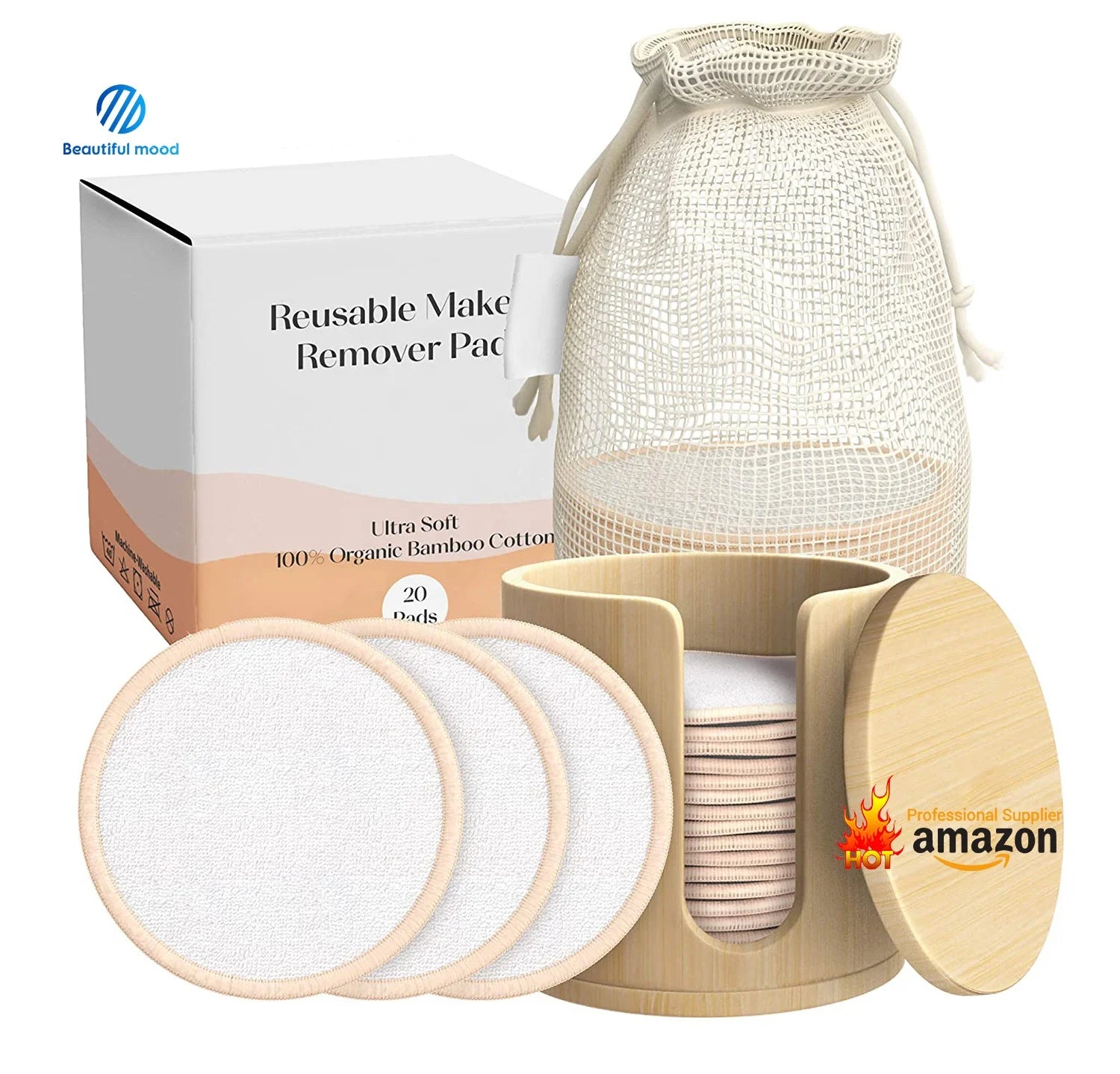 New Style Recyclable Bamboo Cotton Woven Adult Size Rounds  Washable Facial