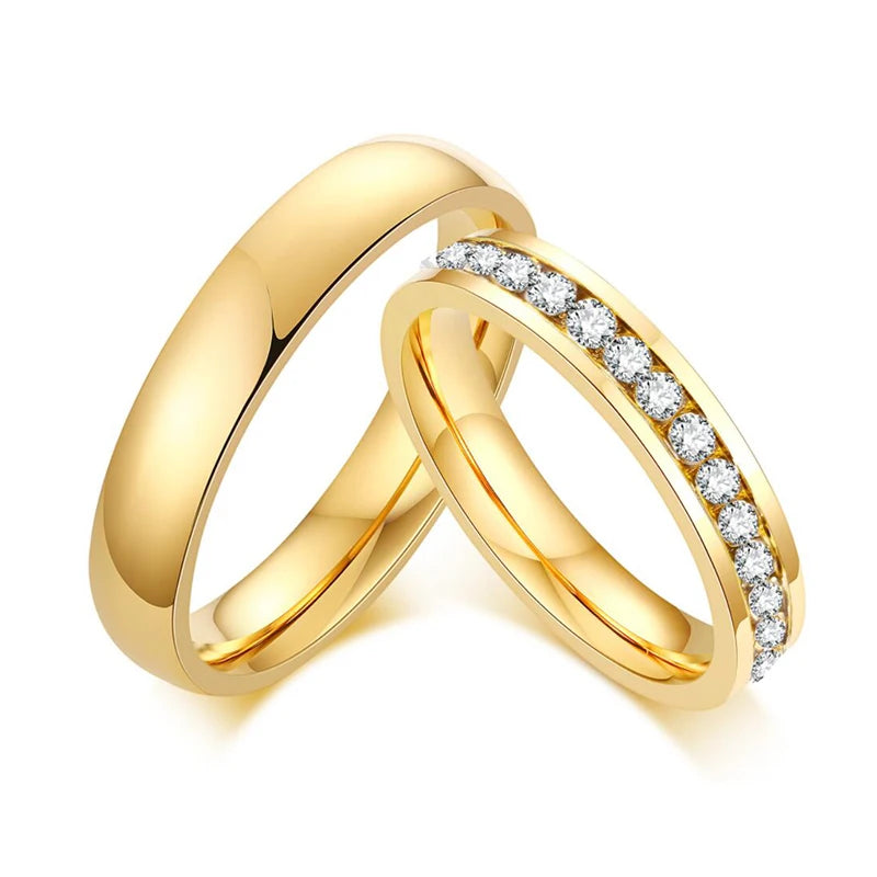 Whole Sale love Couple Wedding Ring Set 316l Stainless Steel 18k Gold Plated Women Stone Zircon Diamond Engagement Jewelry