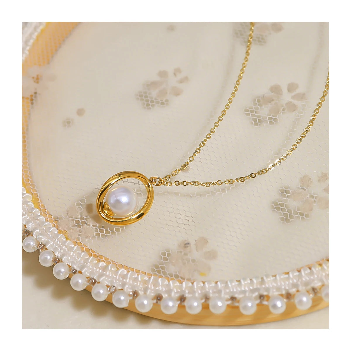Dainty Stainless Steel 18K Gold Plated Link Chain Waterproof Shell Pearls Pendant Necklaces for Women Anniversary Daily Life