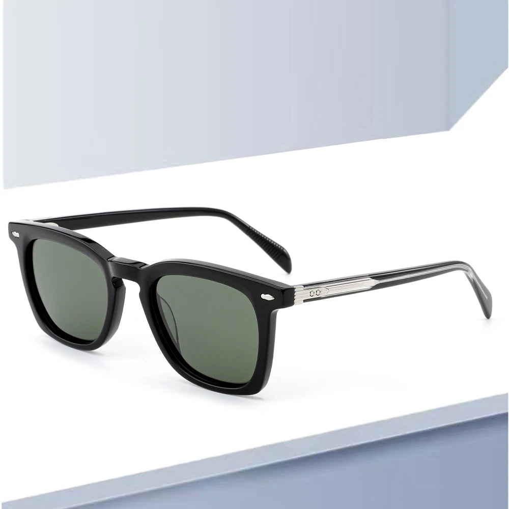 Classic Retro Acetate Polarized Sunglasses for Men UV400 Protection High End Square Frame Anti-Glare Driving Shades Made Tac