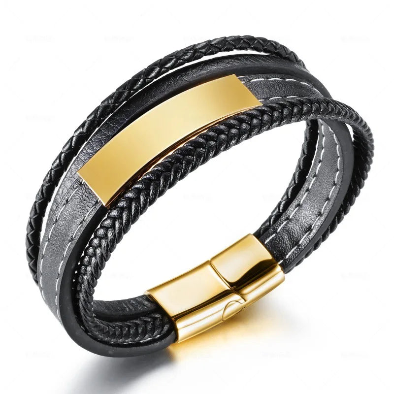 New Original Braided Leather Bracelet Fashion Simple Leather Stainless Steel Bracelet Temperament Leather Bracelet for Men