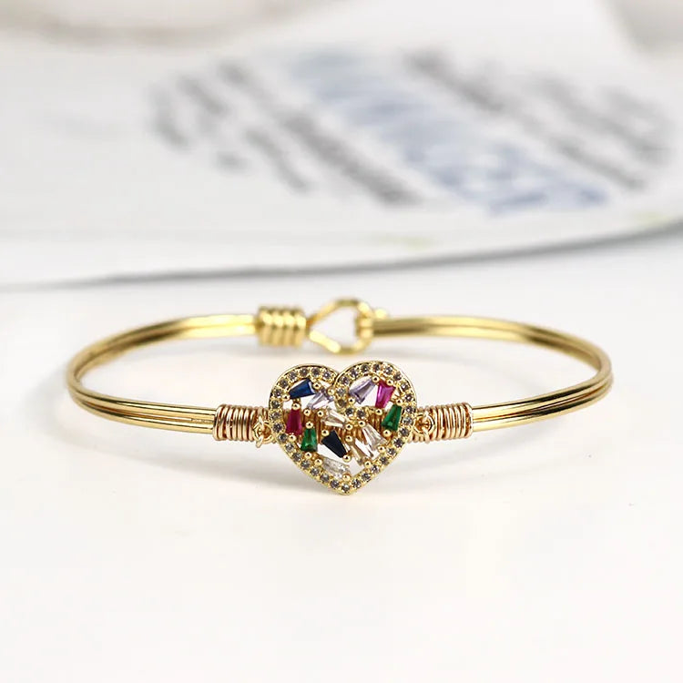 BA1027 Fashion Bangle Gold Plated Diamond CZ Micro Pave Heart Women Bangles Jewelry