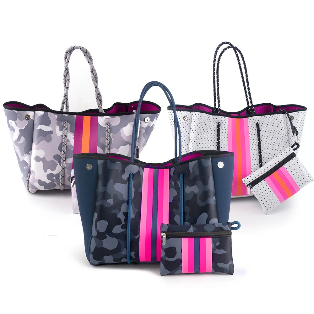 Women's Neoprene Large Tote Ladies Handbags Large Capacity Crossbody Neoprene Big Totes Pink Tote Duffle Bag for Women MegaBDM