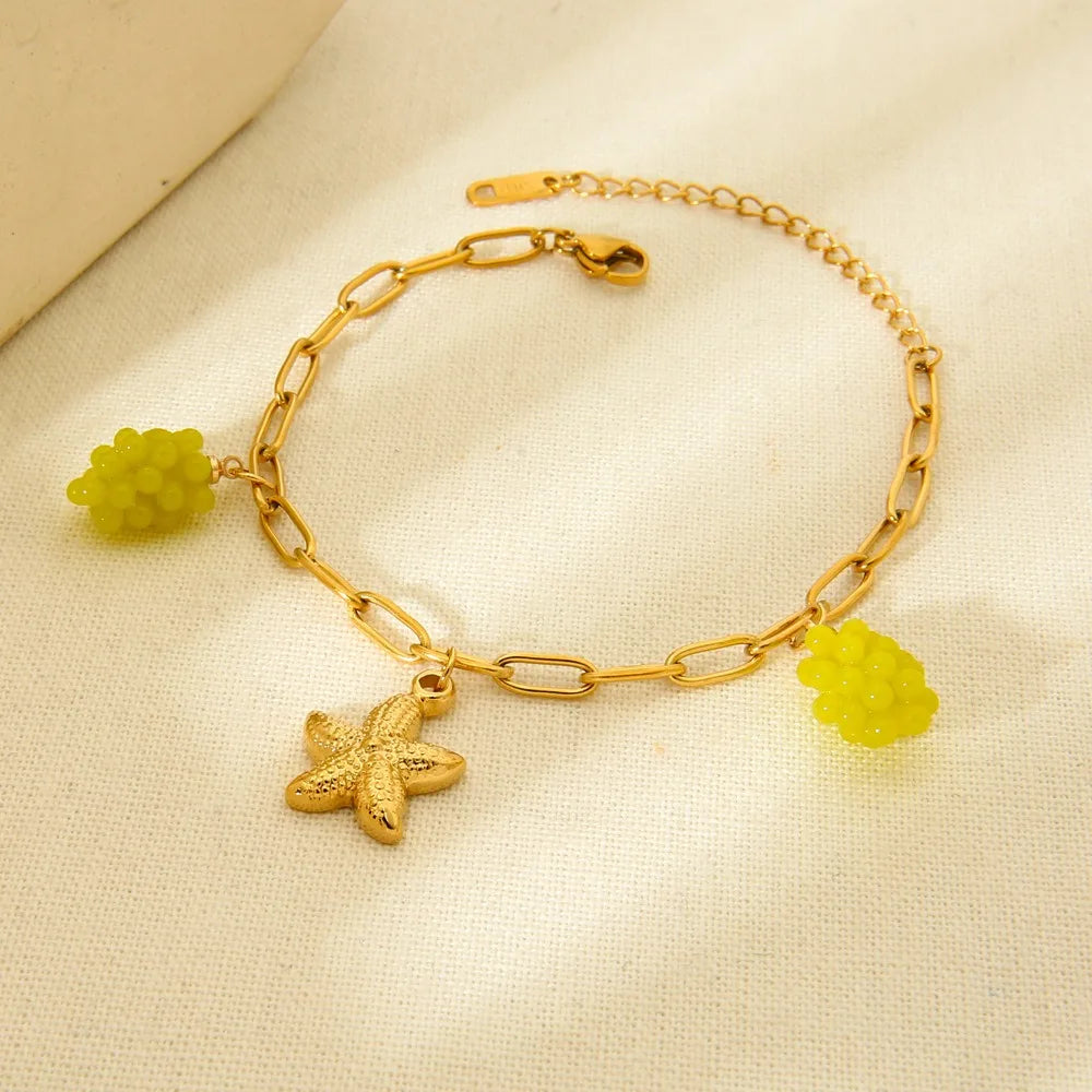 2025 Ins Fashion Fresh Summer Ocean Style Sea Grape Starfish Pendant Plated 18K Gold Tennis Bracelet Stainless Steel Jewelry