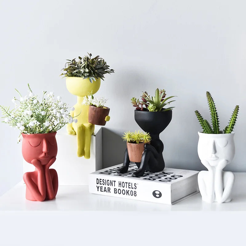Modern Abstract Figure Small Flower Pots Molds New Creative Resin Flower Pots for Decoration