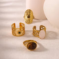 Fashion Women Natural Stone Oval Stacking Gemstone Stainless Steel Ring 18K Gold Plated Statement Turquoise Finger Rings Jewelry