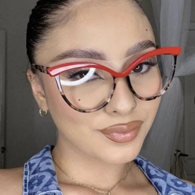 UNOC Anti-Blue Light Cat Eye Optical Glasses Fashionable PC Material Unique Cat Eye Design Black Red for Unisex Optical Frame