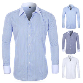 Men's French Cufflink Shirt Long Sleeve Dress Shirt Solid Color Business Formal Pus-size Shirt