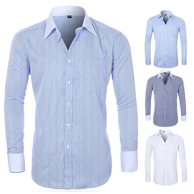 Men's French Cufflink Shirt Long Sleeve Dress Shirt Solid Color Business Formal Pus-size Shirt