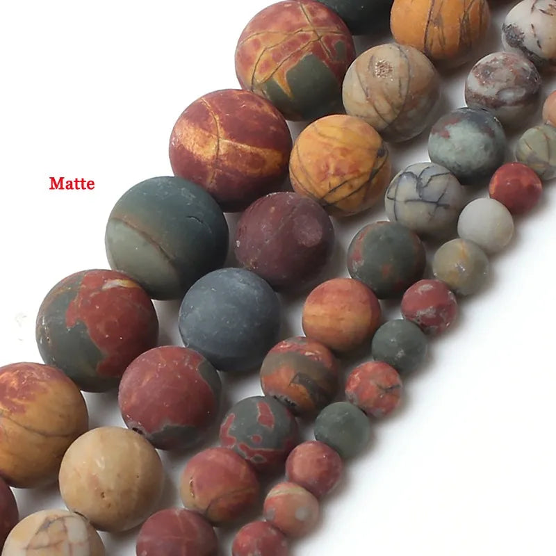 Wholesale 4-10mm Dull Polish Matte Picasso Jasper Stone Beads Round Loose Beads for Beadwork Diy Bracelet
