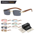 New Stylish Custom Logo Designer Luxury Mens Shades Small Frame Rectangle Rimless Sunglasses Wooden Sunglasses Men