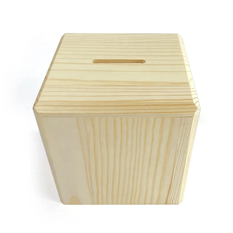 Real Price Wholesale Factory Diy Customized Save Money Box Cube Bamboo Piggy Bank Wood Coin Bank Money Box