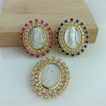 CZ8758 18K Gold Plated CZ Micro Pave Mother of Pearl White Shell Medal Virgin Mary Charm Pendants