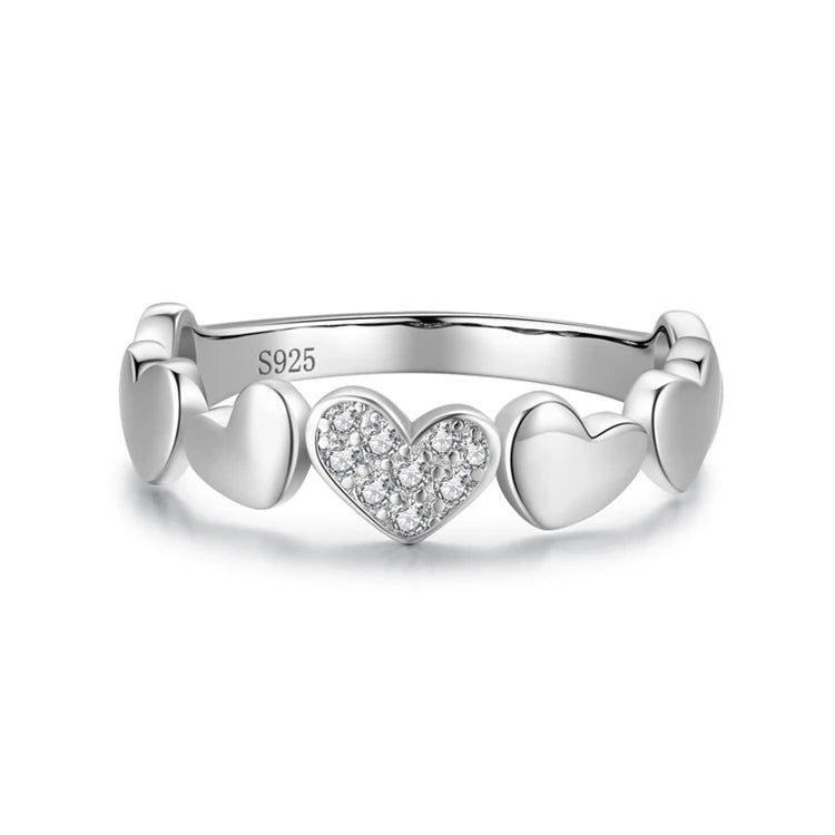 Luxury 925 Sterling Silver Cubic Zirconia Rings Simple Geometric Heart Shaped Design Minimalist Wedding Jewelry Trendy Crystal