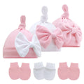 Newborn Baby Girl Cotton Bow Beanie Infant Hats Mittens Set 2023