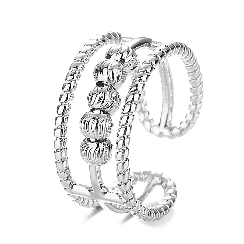 Layers Anxiety Ring Adjustable Opening Women Men Fidget Ring With Bead Worry Stress Relief Jewelry Female Stacking Finger Rings