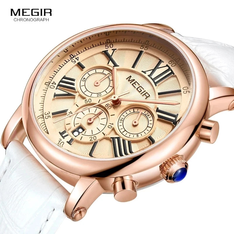 MEGIR Women Watch 2058 Fashion Elegant Bracelet Ladies Watches Waterproof Leather Quartz Wristwatches Chronograph Woman Clock