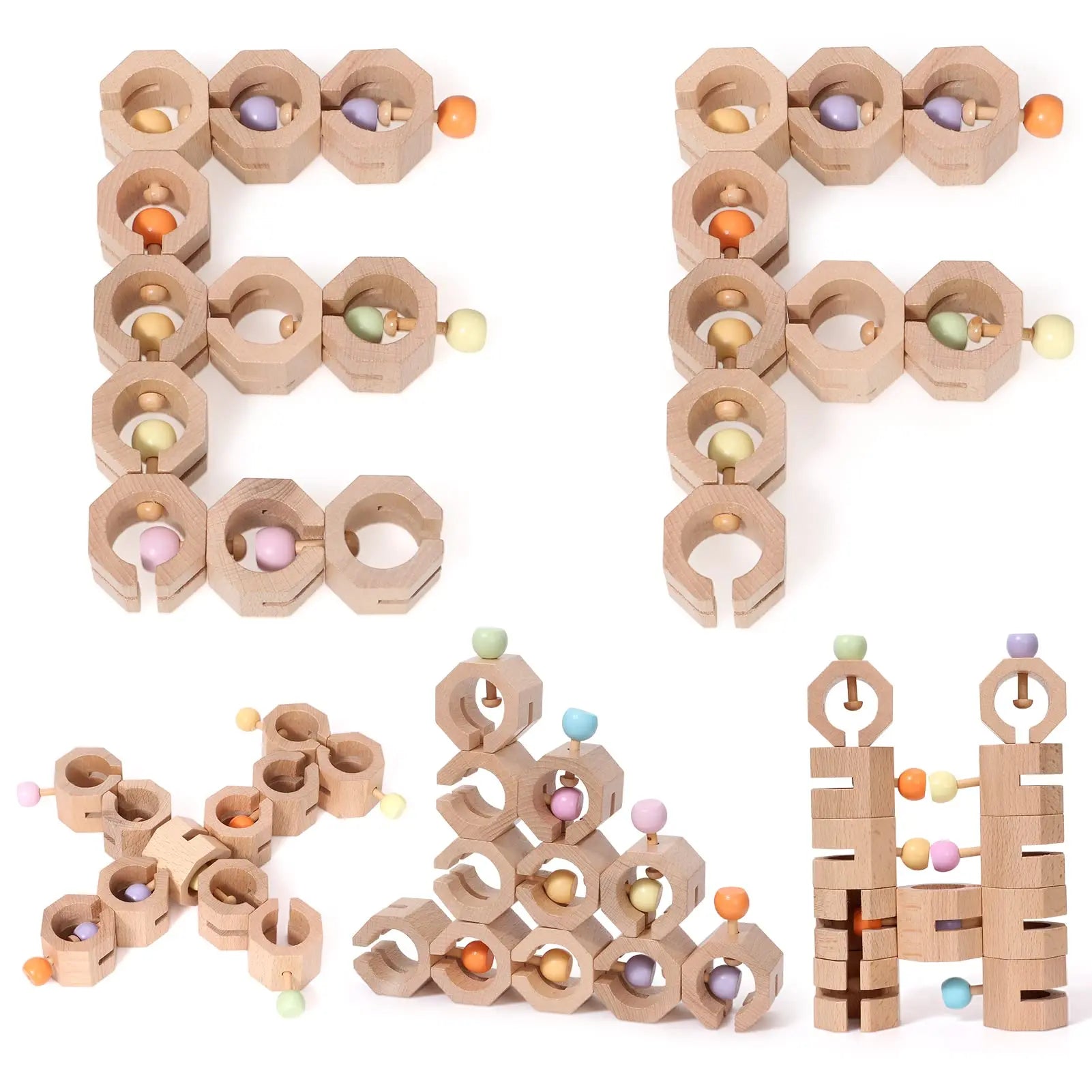 Wooden Building Blocks Kids STEM Toys Brain Teaser Puzzles Logical Game with Flexible Connection Montessori Sensory Toy