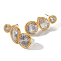 Delicate Shiny Cubic Zirconia Fashion Jewelry 18K Gold Plated Stainless Steel Round Water Drop Earrings for Women