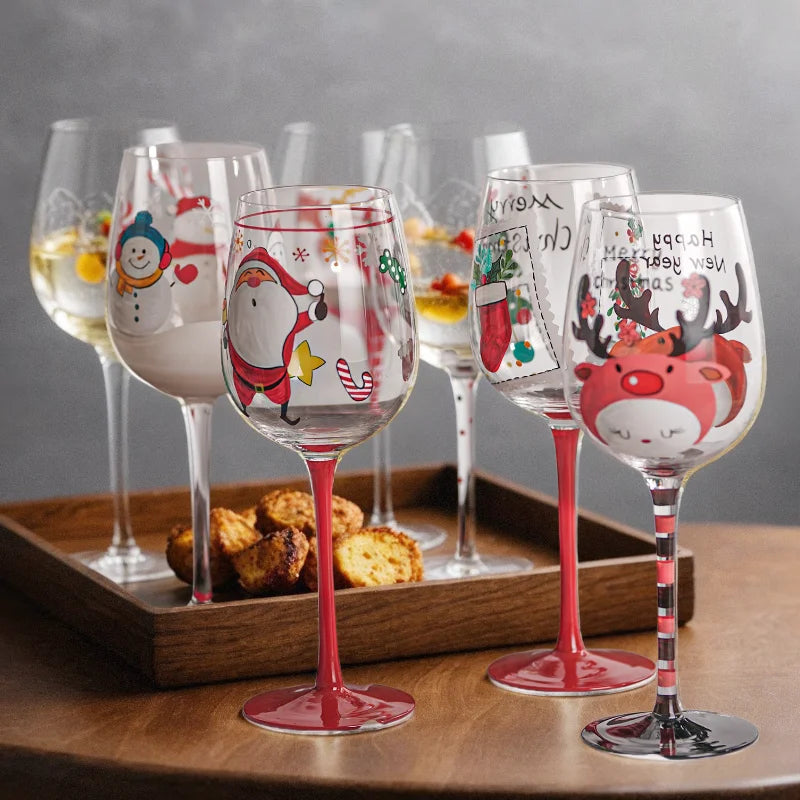 Wholesale Creative Clear 450ml Modern Handblown Christmas Tree Wine Goblet Glass Stemware Hand-painted Party Decoration