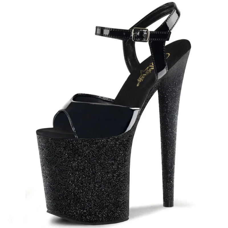 Peep Toe Exotic Dancer Models 20cm Super High-heeled Crystal Steel Tube Dance Shoes Sequin Platform Stripper Pole Dance Sandals